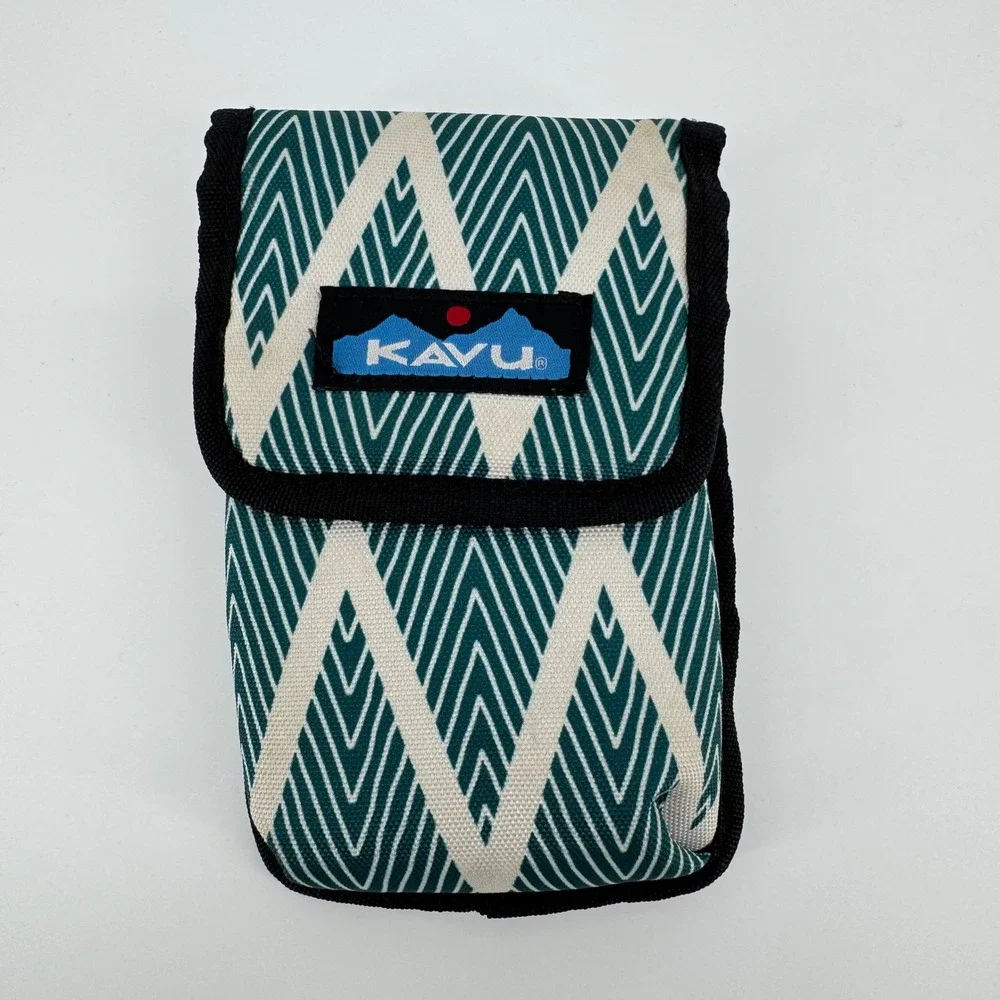Kavu Teal Geometric Phone Pouch Waist Belt Cell Holster Carrying Case‎ Utility